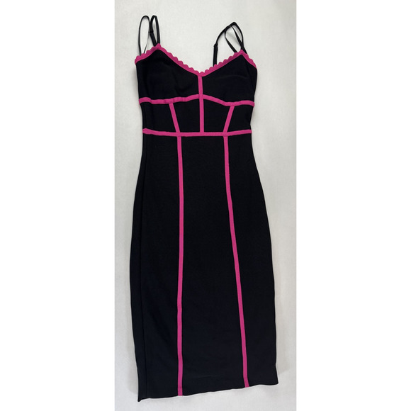 BCBG MaxAzria Y2K 2010s Club Dress Bodycon Black Contrast Pink Trim Colorblock - Picture 1 of 8